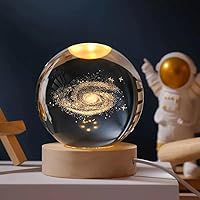 One94Store 3D Galaxy Crystal Ball Night Lamp - Engraved USB Table LED Wooden Light for Home Office Decoration and...