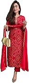 GoSriKi Women's Rayon Blend Bandhani Printed Straight Kurta with Pant & Dupatta (TURAE-RED-GS_L_Red_Large)