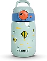 Probott Cool Kid 360ml Sipper Bottle for 3-5 yrs Old Kids with Straw & Handle, Light Green | Stainless Steel Hot & Cold...