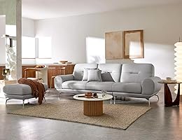 Fabrique Junkie 4 Seater with Puffy Leatherette Luxury Light Grey Sofa Set - Comfortable Furniture for Home Office &...