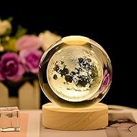 One94Store 3D Crystal Moon Lamp, Creative Engraved Crystal Ball Night Light, USB LED Wooden Crystal Lamp for Home Office...