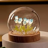 One94Store Flower Tulip Lamp Romantic LED Night Light USB Powered Ball Lamp With Wooden Base For Bedroom, Home Decor,...