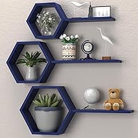 Vemptico Wooden Floating Shelves, 6 Piece Hexagonal Shape Wall Mounted Wall Shefl for Bedroom Hanging Wall Shelves for...
