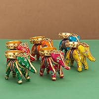 JH Gallery Handcrafted Recycled Material Elephant Tealight Candle Holder Home Decoration Item for Diwali Decor...